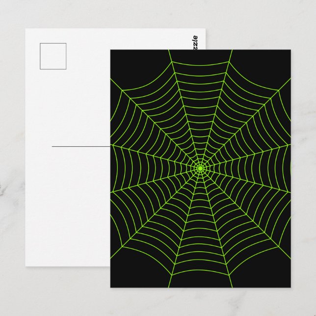 Postal Patrón de Halloween en la telaraña verde neonesa n (Anverso / Reverso)
