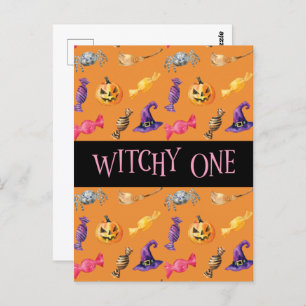 Postal Patrón de Halloween Naranja "Witchy One"