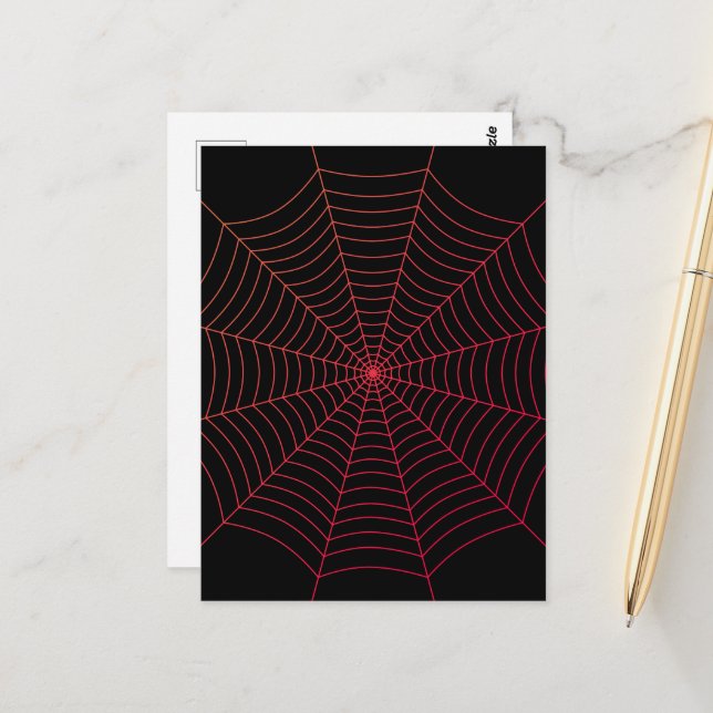 Postal Patrón de Halloween negro rojo telaraña (Anverso/Reverso In Situ)