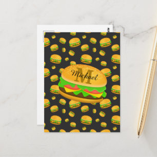 Postal Patrón de hamburguesa divertido y genial Monograma