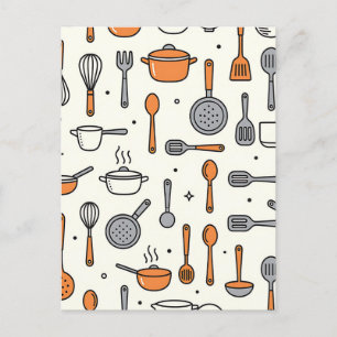 Postal Patrón de herramientas de cocina lindas