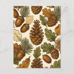 Postal Patrón de hoja de roble piña bellota de otoño