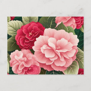 Postal Patrón de hoja y flor de begonia audaz