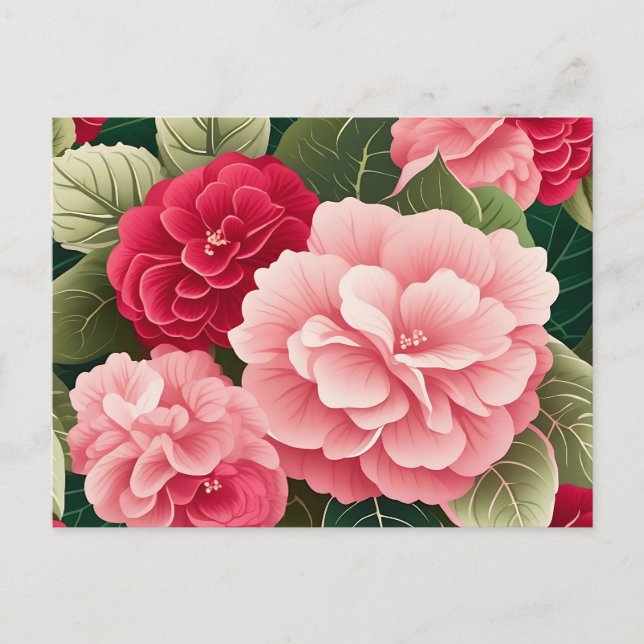 Postal Patrón de hoja y flor de begonia audaz (Anverso)