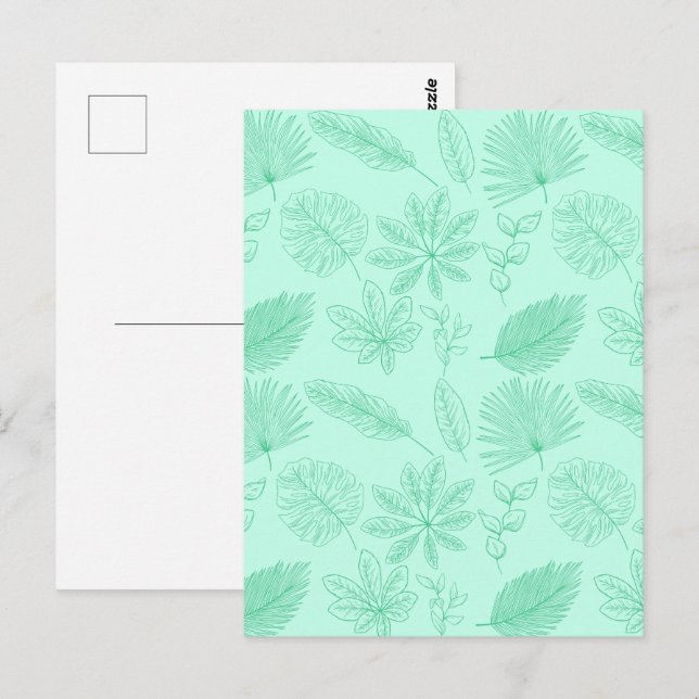 Postal Patrón de Hojas Azul Menta (Anverso / Reverso)