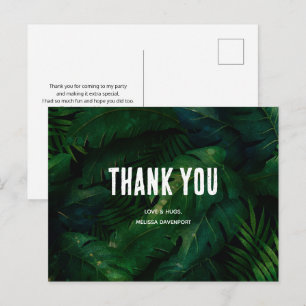 Postal Patrón de hojas tropicales verde oscuro Gracias