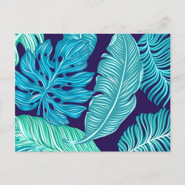 Postal Patrón de hojas verdes azules tropicales (Anverso)