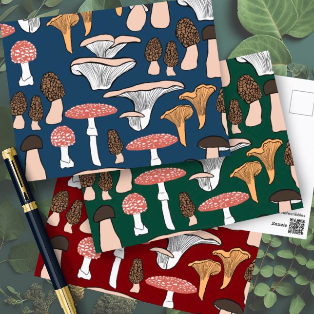 Postal Patrón de hongos divertidos (Mushroom pattern postcards in a variety of colors. Choose your favorite or change the colors yoursel)