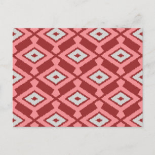 Postal Patrón de Ikat - Borgoña, gris y coral