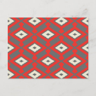 Postal Patrón de Ikat - Rojo, Gris y Beige