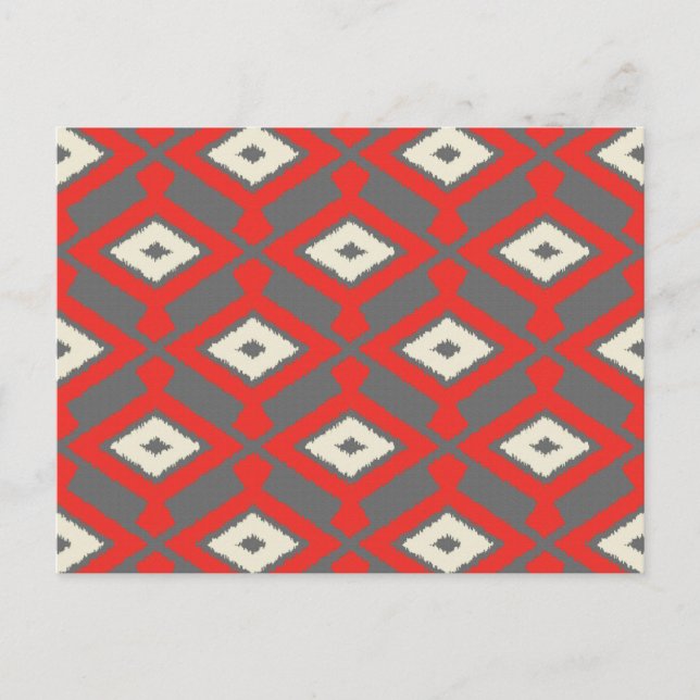 Postal Patrón de Ikat - Rojo, Gris y Beige (Anverso)