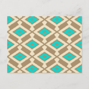 Postal Patrón de Ikat - Turquesa, Taupe y Beige