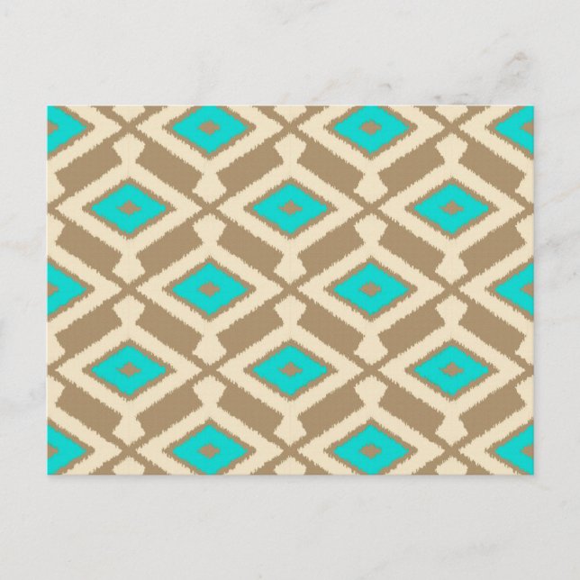 Postal Patrón de Ikat - Turquesa, Taupe y Beige (Anverso)