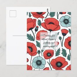 Postal Patrón de Ilustracion de las flores de adormidera 