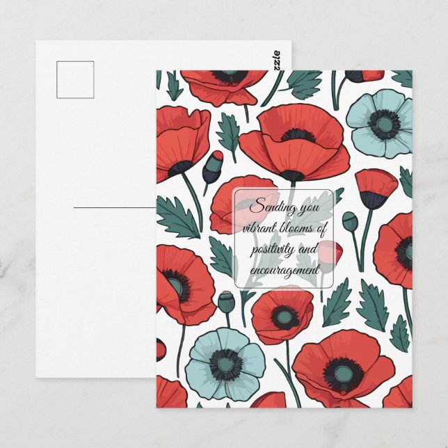 Postal Patrón de Ilustracion de las flores de adormidera  (Anverso / Reverso)