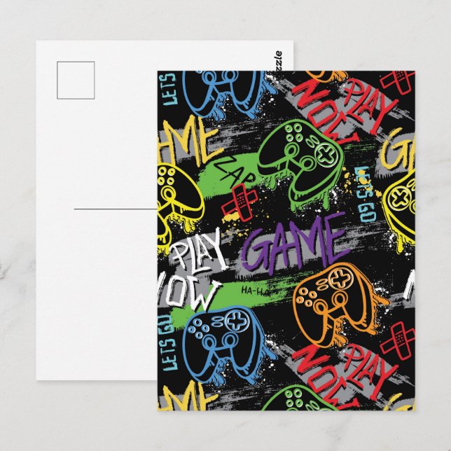 Postal Patrón de juego de grafiti de neón (Anverso / Reverso)