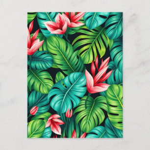 Postal Patrón de jungla de Heliconia Monstera Tropical