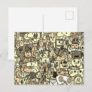Postal Patrón de lanzamiento dibujado a mano de personaje