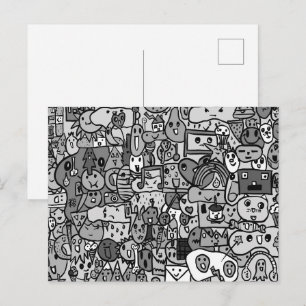 Postal Patrón de lanzamiento dibujado a mano de personaje