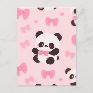 Postal Patrón de lazo rosa de panda Kawaii