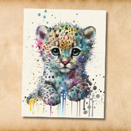 Postal Patrón de leopardo acuarela marfil minimalista
