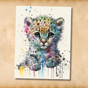 Postal Patrón de leopardo acuarela marfil minimalista