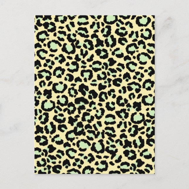 Postal Patrón de leopardo en verde menta sobre avena  (Anverso)