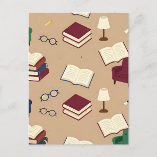 Postal Patrón de libros de rincón de lectura acogedor