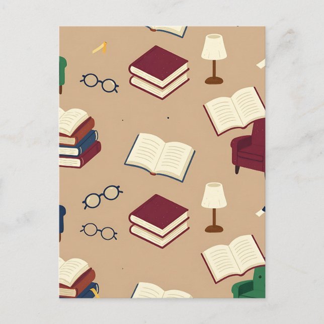 Postal Patrón de libros de rincón de lectura acogedor (Anverso)
