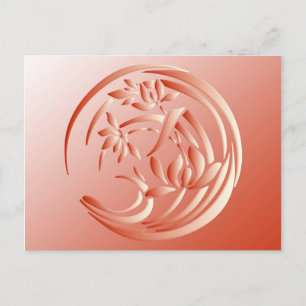 Postal Patrón de Lirio Art Deco - naranja de coral