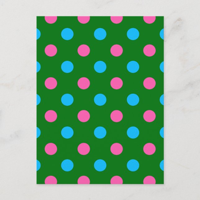 Postal Patrón de lunares verde rosa azul (Anverso)
