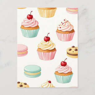 Postal Patrón de Macarón de Cupcake Dulce