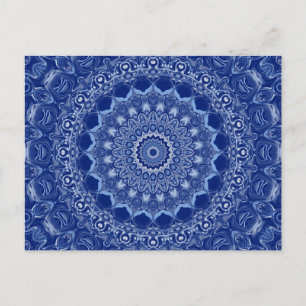 Postal Patrón de Mandala Azul con Simetría de Estallido d