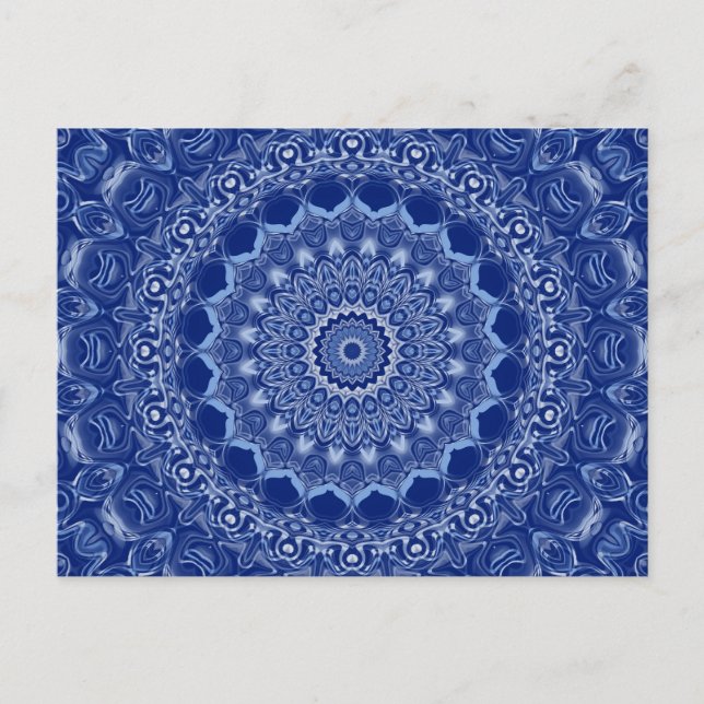 Postal Patrón de Mandala Azul con Simetría de Estallido d (Anverso)