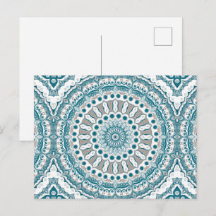Postal Patrón de Mandala Costero Verde Azul y Beige
