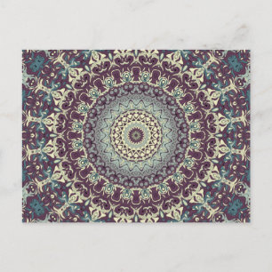 Postal Patrón de Mandala de Morado, Turquesa y Crema
