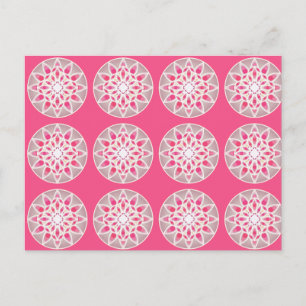 Postal Patrón de Mandala en rosa caliente, blanco y gris