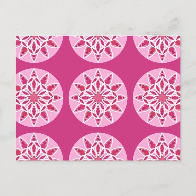 Postal Patrón de Mandala en rosa, fucsia y blanco (Anverso)