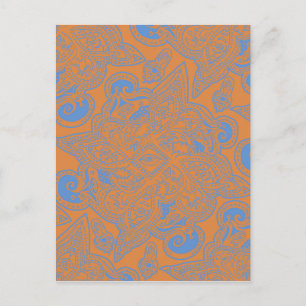 Postal Patrón de Mandala Estrella Persa naranja y Azul