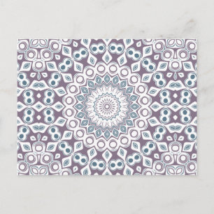 Postal Patrón de Mandala Geométrico Azul y Morado