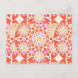 Postal Patrón de Mandala, rojo coral, rosa, dorado