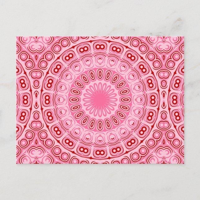 Postal Patrón de Mandala Rojo y Rosa (Anverso)