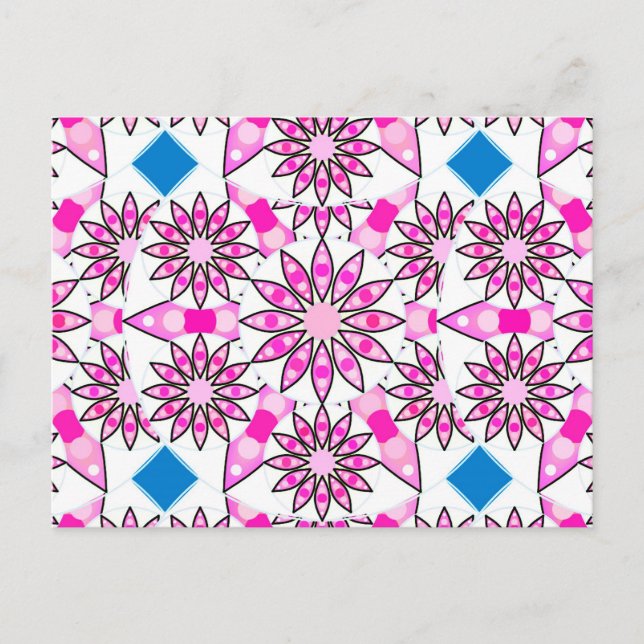 Postal Patrón de Mandala, rosa caliente, negro y blanco (Anverso)