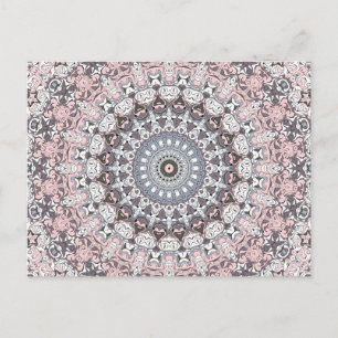 Postal Patrón de Mandala Rosa Gris y Blanco