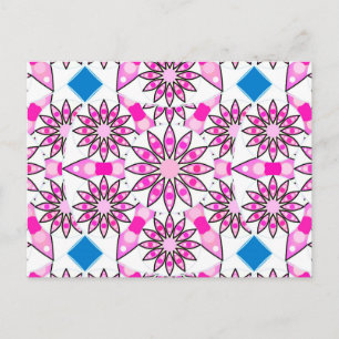 Postal Patrón de Mandala, rosa, rosa caliente, azul cobal