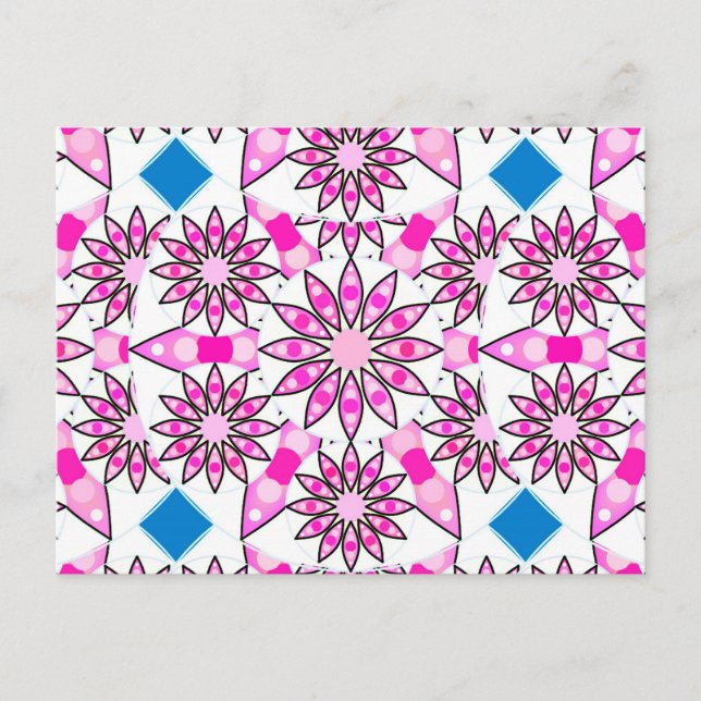Postal Patrón de Mandala, rosa, rosa caliente, azul cobal (Anverso)