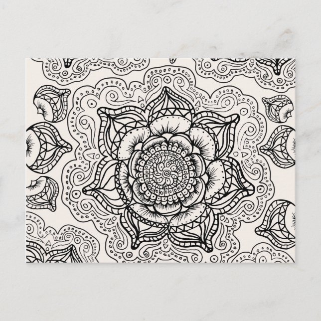 Postal Patrón de Mandala Super Negro y Blanco (Anverso)
