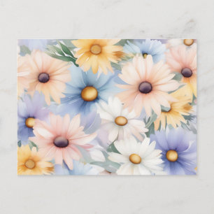 Postal Patrón de margaritas pastel soñadoras acuarela