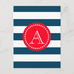 Postal Patrón de marina azul y blanca