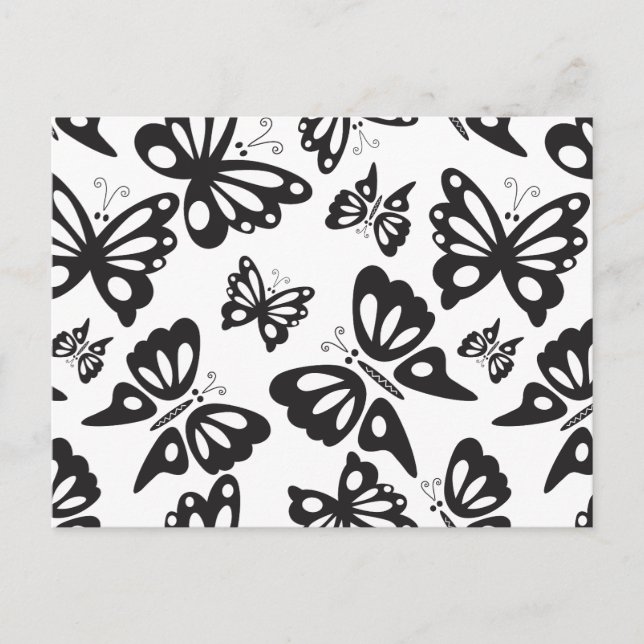 Postal Patrón de mariposa - Blanco y negro (Anverso)